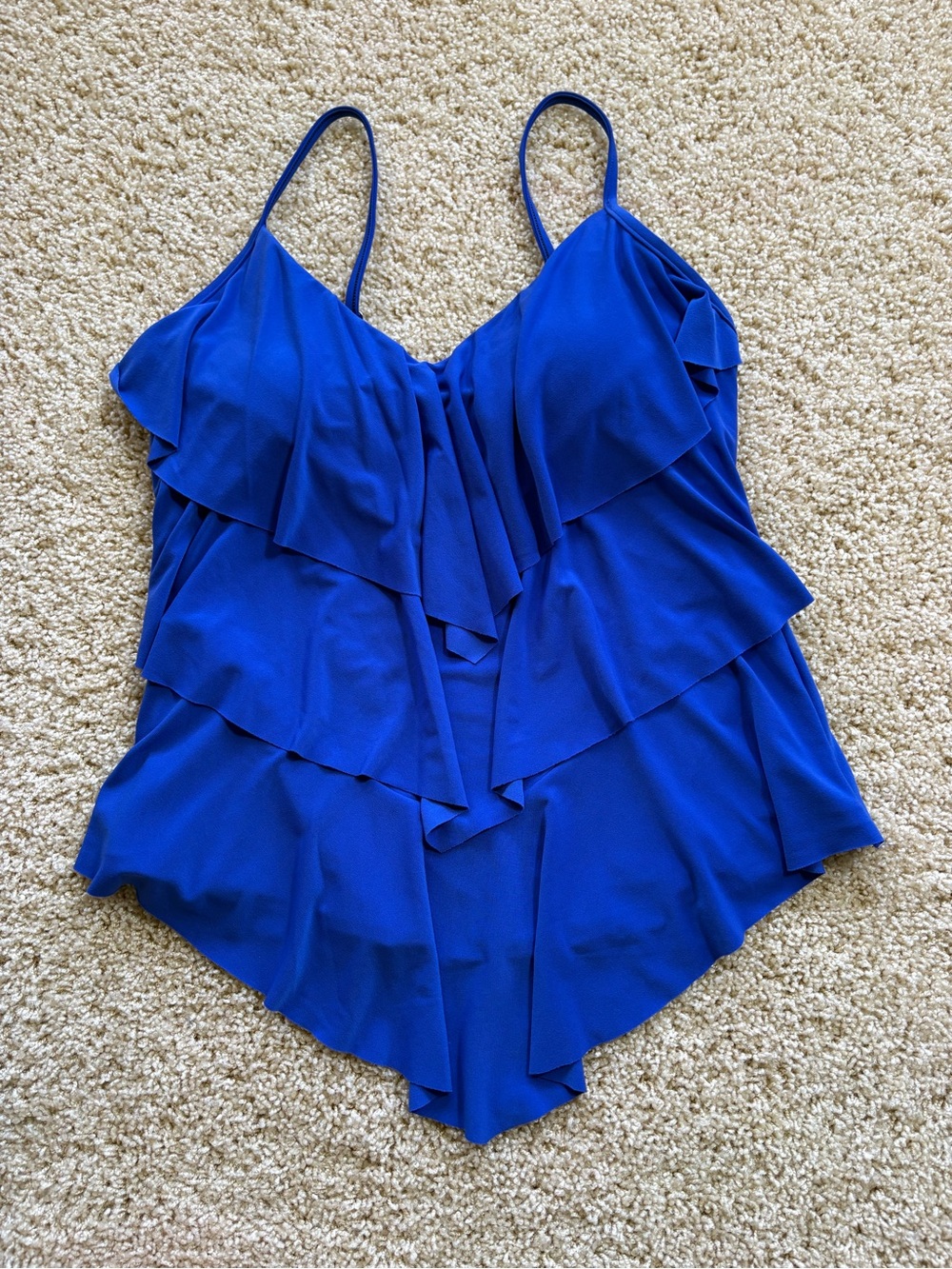 Magicsuit Solid Rita Tiered Ruffle Tankini Top Cobalt Blue Womens 10 NWT